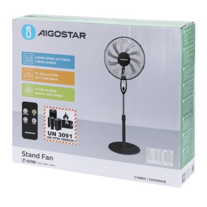Aigostar - Ventilatore con supporto 60W/230V nero + telecomando