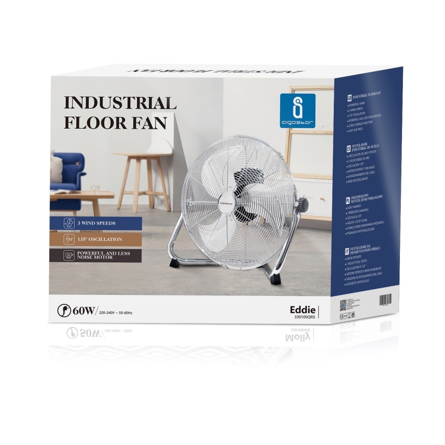 Aigostar - Ventilatore da pavimento 60W/230V 44,5 cm cromo lucido