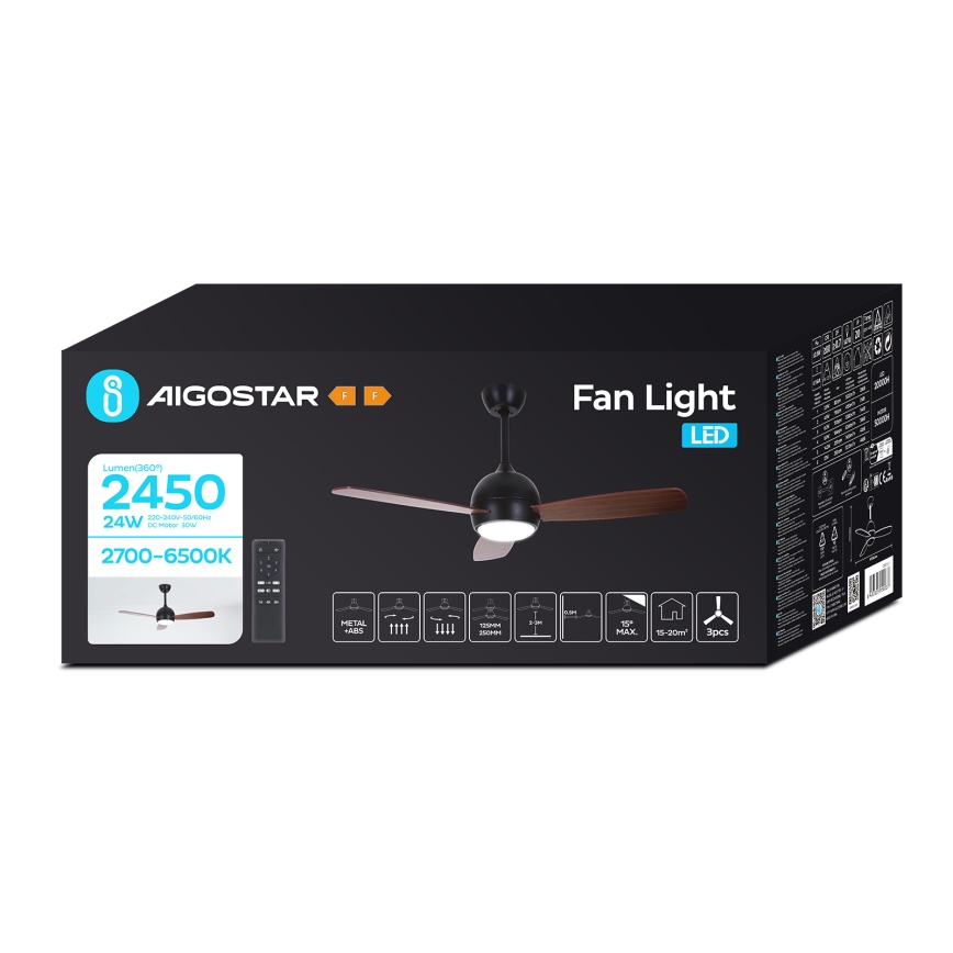 Aigostar - Ventilatore da soffitto dimmerabile a LED LED/24W/230V 2700-6500K 106,6 cm + telecomando