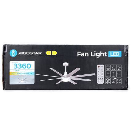 Aigostar - Ventilatore da soffitto dimmerabile a LED LED/24W/230V 2700-6500K diametro 165 cm + telecomando bianco