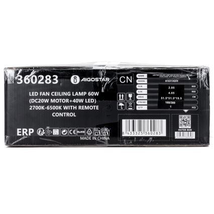 Aigostar - Ventilatore da soffitto dimmerabile a LED LED/40W/230V 2700-6500K diametro 48 cm + telecomando bianco