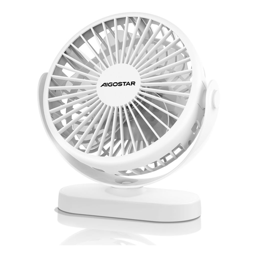Aigostar - Ventilatore da tavolo ricaricabile 4W/5V 1500mAh bianco