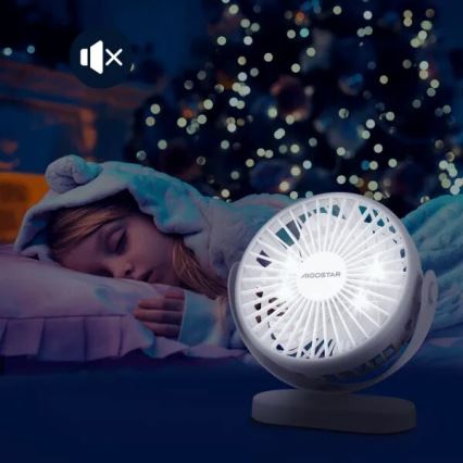 Aigostar - Ventilatore da tavolo ricaricabile 4W/5V 1500mAh bianco