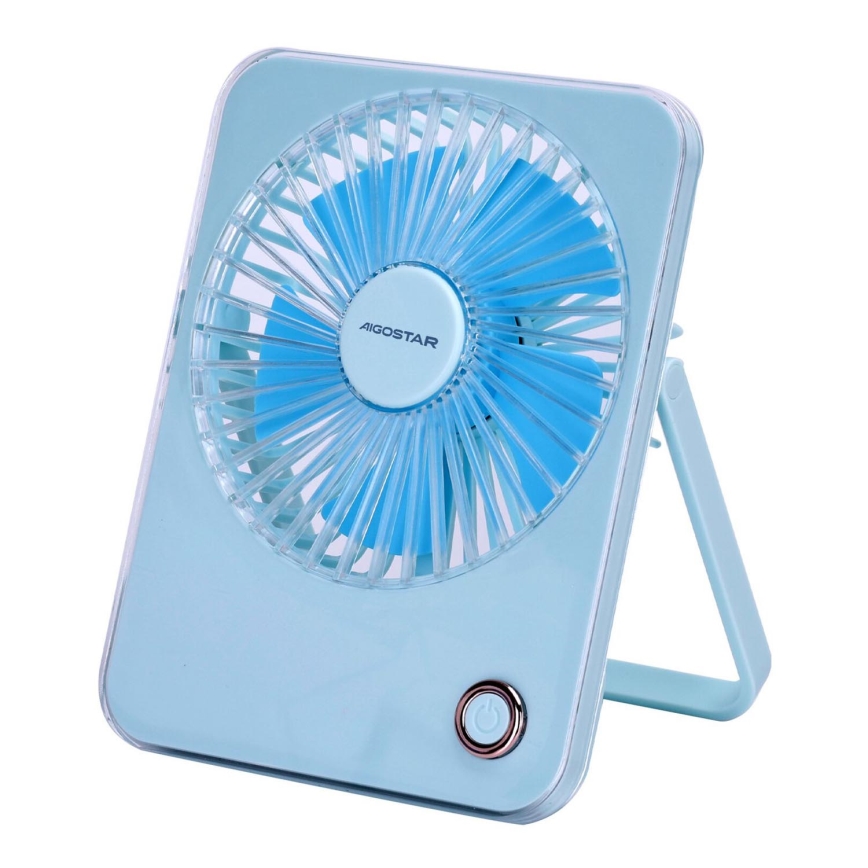 Aigostar - Ventilatore ricaricabile da tavolo 5W/5V 3600mAh USB blu
