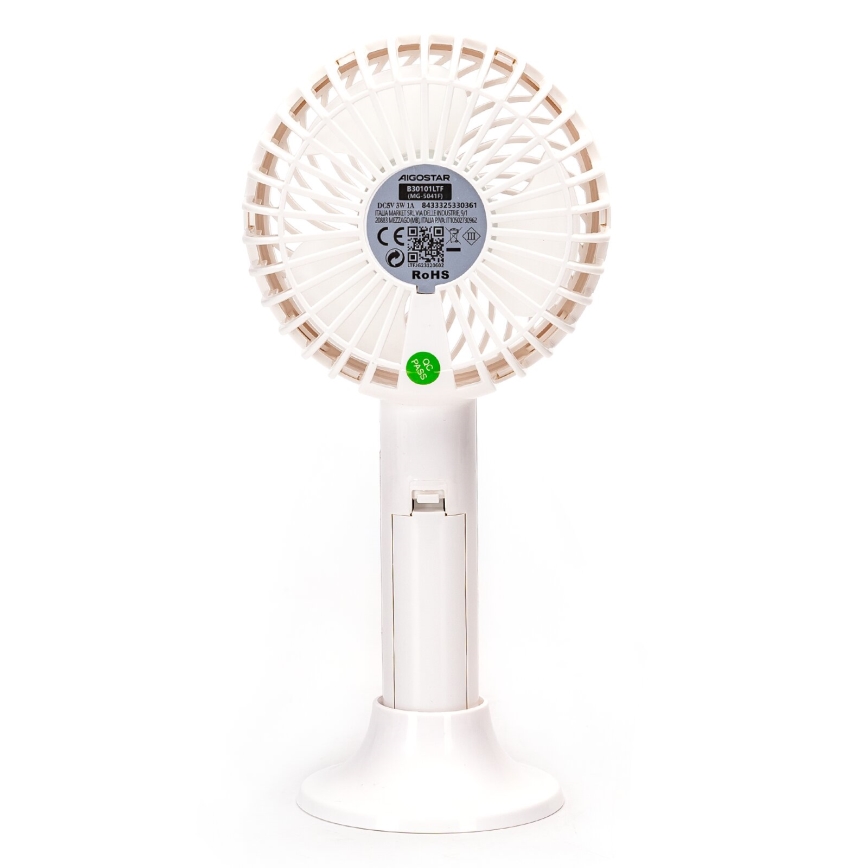 Aigostar - Ventilatore tascabile ricaricabile 3W/5V 1500mAh USB bianco
