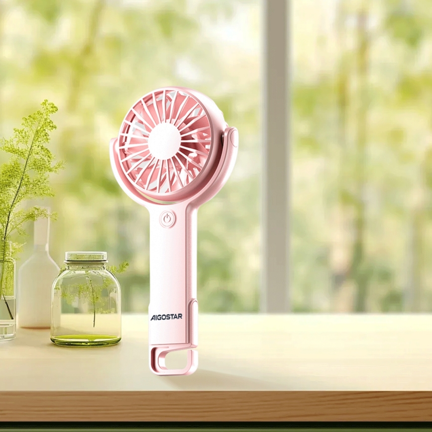 Aigostar - Ventilatore tascabile ricaricabile 4,5W/3,7V 1200mAh USB rosa