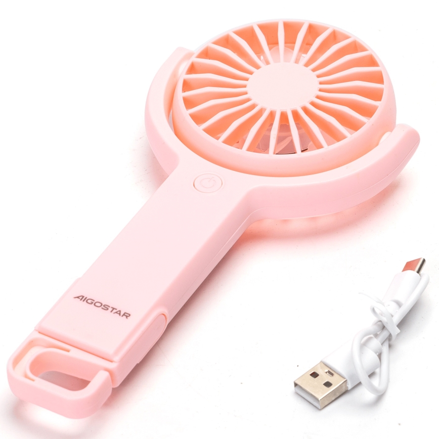 Aigostar - Ventilatore tascabile ricaricabile 4,5W/3,7V 1200mAh USB rosa