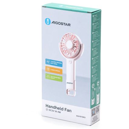 Aigostar - Ventilatore tascabile ricaricabile 4,5W/3,7V 1200mAh USB rosa