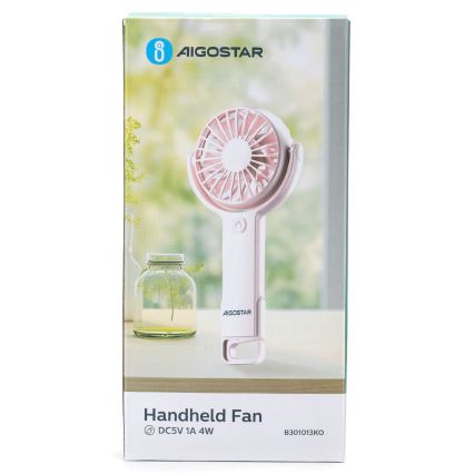 Aigostar - Ventilatore tascabile ricaricabile 4,5W/3,7V 1200mAh USB rosa