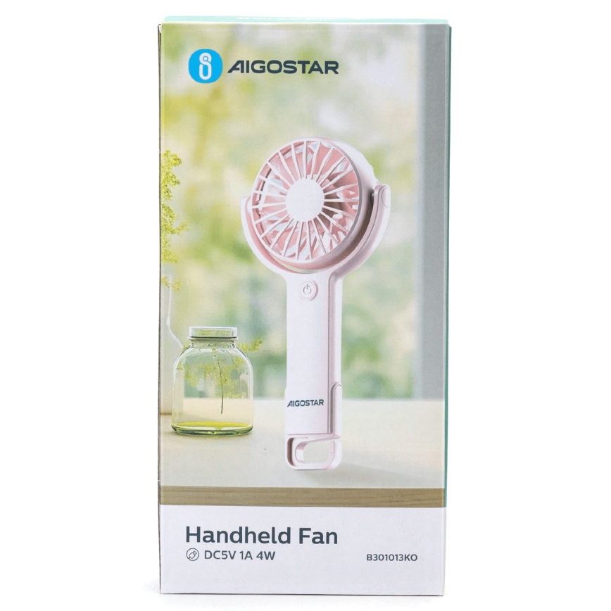 Aigostar - Ventilatore tascabile ricaricabile 4,5W/3,7V 1200mAh USB rosa