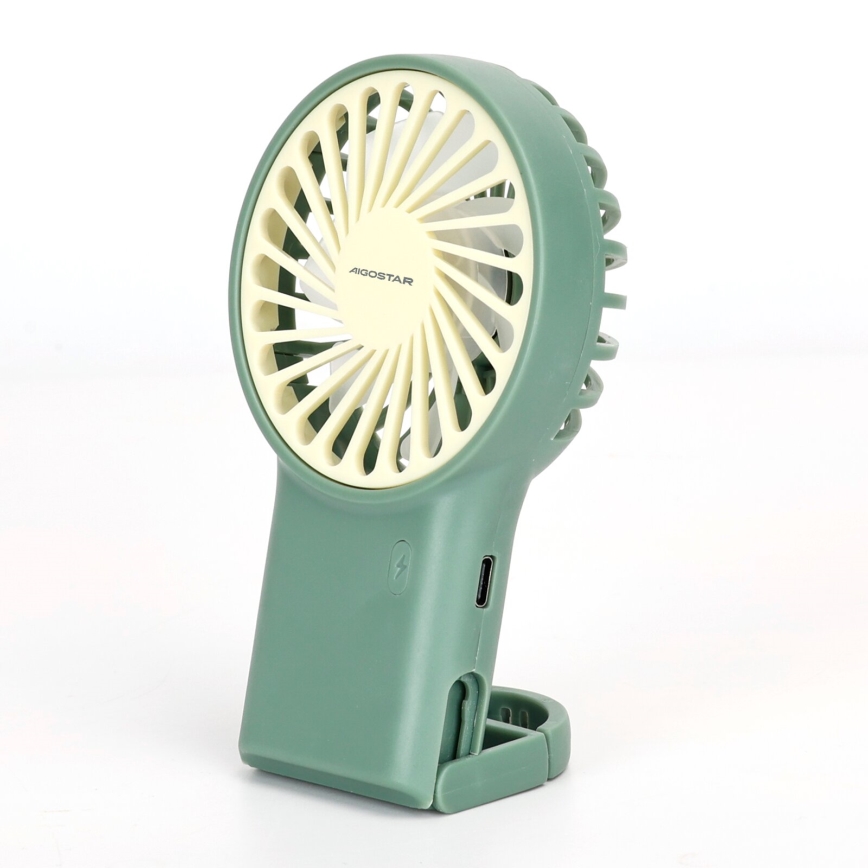 Aigostar - Ventilatore tascabile ricaricabile 4W/5V 500mAh USB verde