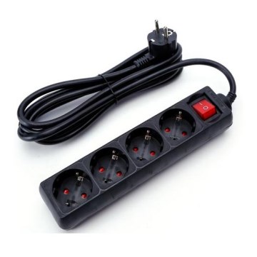 Aigostar - Verlängerungskabel mit Schalter 4-fach 3m SCHUKO schwarz
