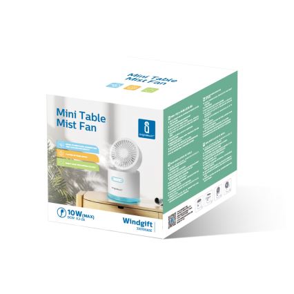 Aigostar - RGB Wireless mini tavolo ventilatore con umidificatore d'aria 10W/5V bianco