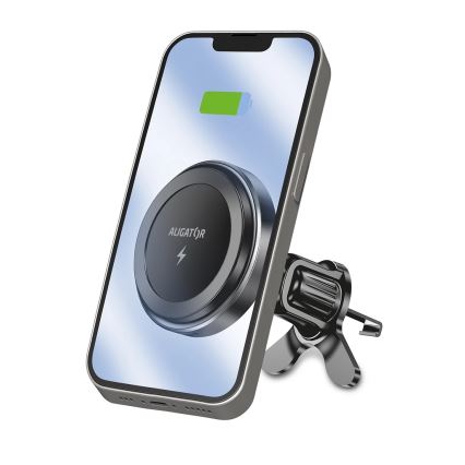 Aligator AMS05BK - Support magnétique de voiture pour téléphone avec charge sans fil Qi 15W compatible MagSafe, noir