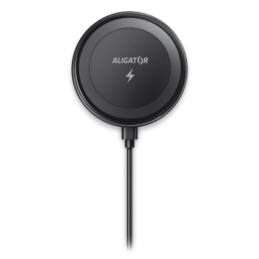 Aligator AMS05BK - Supporto auto magnetico per smartphone con ricarica wireless Qi 15W e MagSafe nero