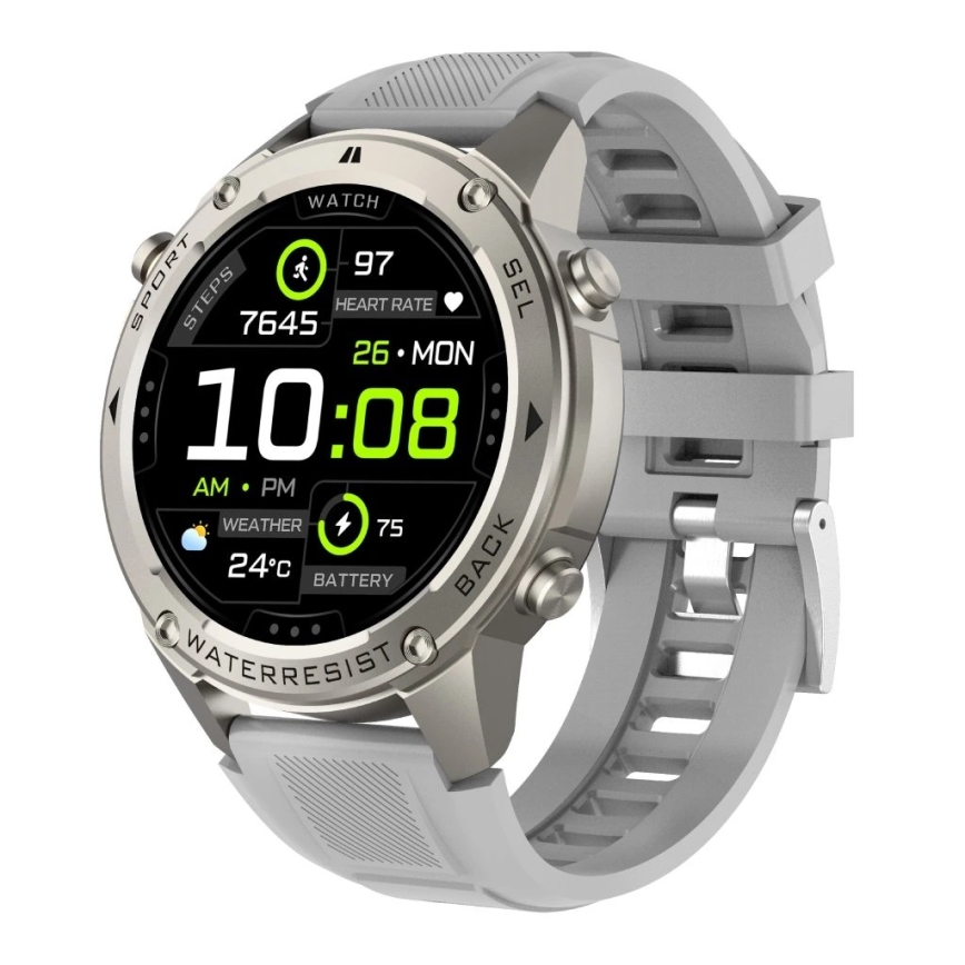 Aligator AW12SR - Smartwatch con GPS, batteria 500 mAh, grado di protezione IP69K, argento