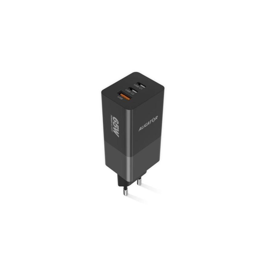 Aligator CHPD0027 - Adaptateur de charge rapide à technologie GaN Power Delivery 65W 2x USB-C + USB-A noir