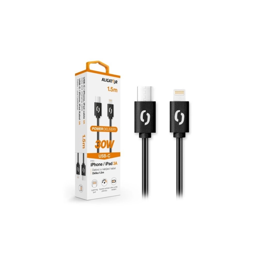 Aligator DATKP50 - USB-Kabel USB-C / Lightning 30 W Power Delivery 1,5 m schwarz
