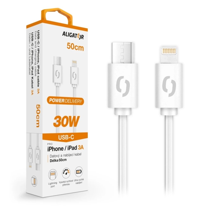 Aligator DATKP57 - USB-Kabel USB-C / Lightning, 30 W Power Delivery, 0,5 m, weiß