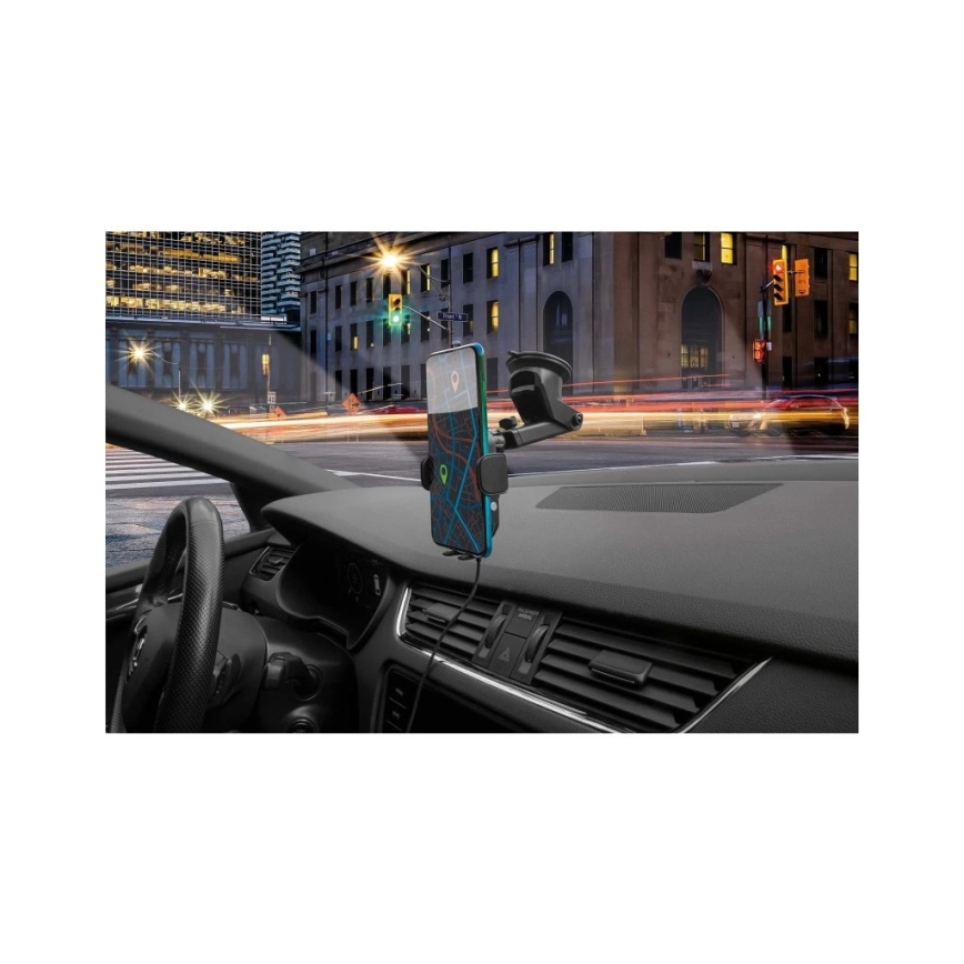 Aligator HAK2 - Supporto auto per telefono con chiusura automatica e ricarica wireless Qi 15W, nero