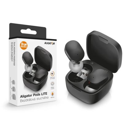 Aligator TWS05 - Auricolari wireless Pods LITE 200 mAh + 2x 30 mAh neri
