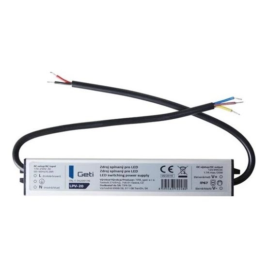 Alimentatore a commutazione per strisce LED 20W/12V IP67