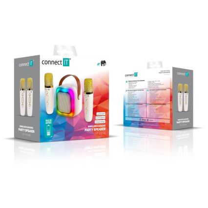 CONNECT IT CSP-1010-BG - Altoparlante LED RGB con 2 microfoni wireless 2Mic 5W/1200 mAh + 2x 400 mAh crema/oro