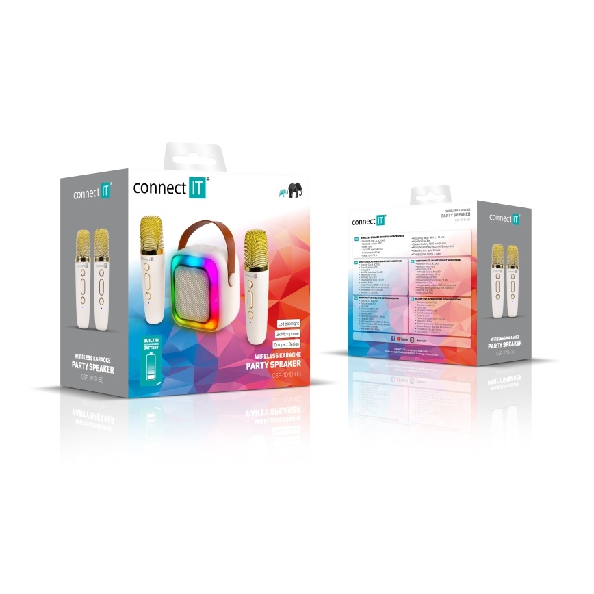 CONNECT IT CSP-1010-BG - Altoparlante LED RGB con 2 microfoni wireless 2Mic 5W/1200 mAh + 2x 400 mAh crema/oro