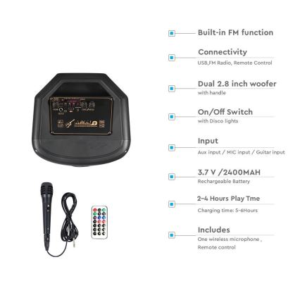 Altoparlante LED RGB ricaricabile con microfono 600W/2400 mAh + telecomando