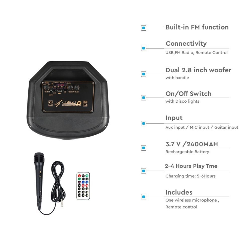 Altoparlante LED RGB ricaricabile con microfono 600W/2400 mAh + telecomando