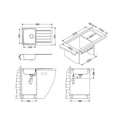 ALVEUS 1065560 - Lavello della cucina LINE 86x50 cm opaco acciaio/raso