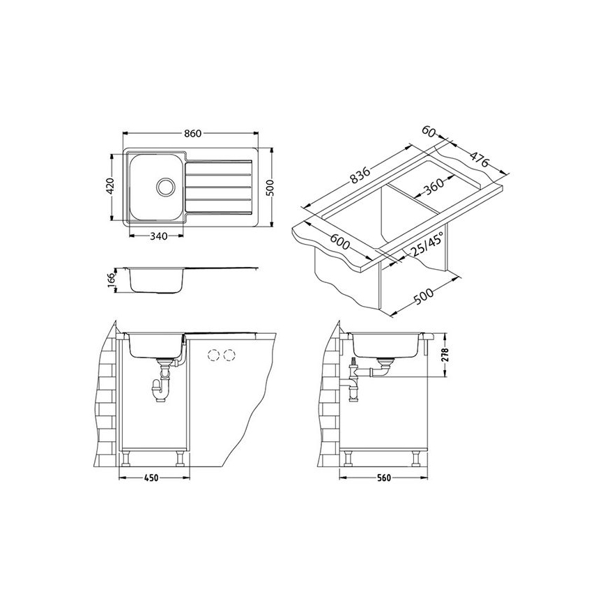 ALVEUS 1065560 - Lavello della cucina LINE 86x50 cm opaco acciaio/raso