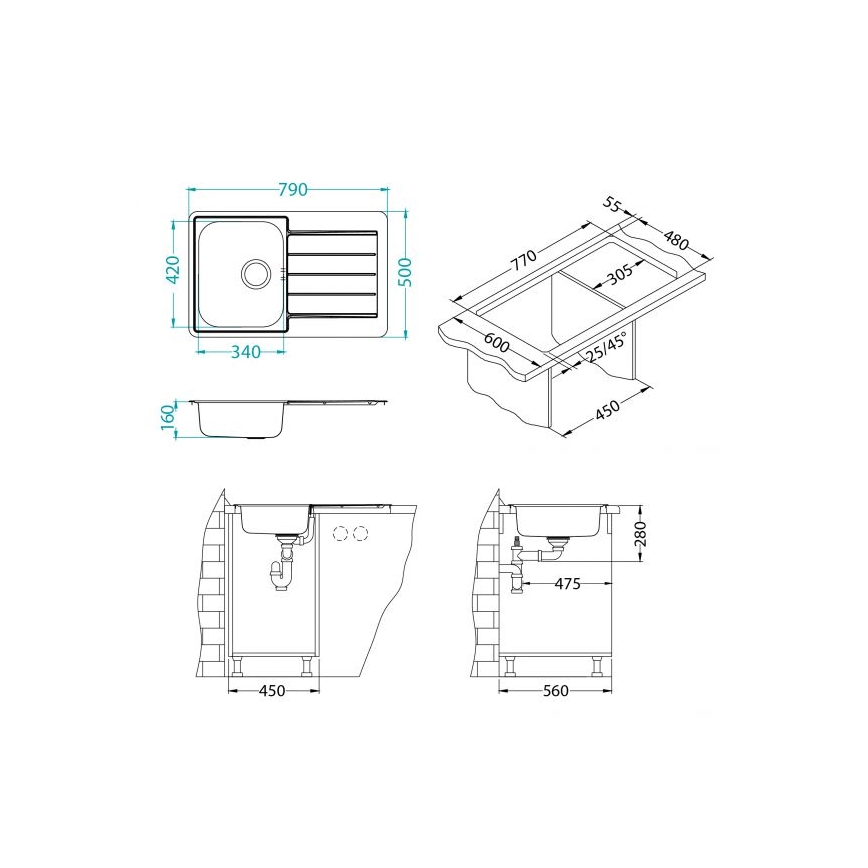 ALVEUS 1069147 - Évier de cuisine LINE 79x50 cm inox satiné
