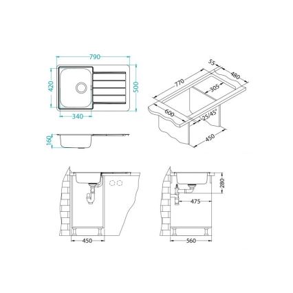 ALVEUS 1069147 - Lavello della cucina LINE 79x50 cm opaco acciaio/raso