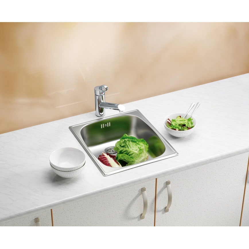ALVEUS 1082195 - Lavello da cucina BASIC 44x38 cm in acciaio inox satinato, scarico maggiorato