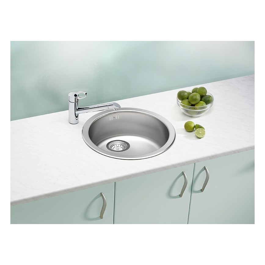 ALVEUS 1084837 - Lavello della cucina FORM diametro 45 cm opaco acciaio/satin, uscita grande