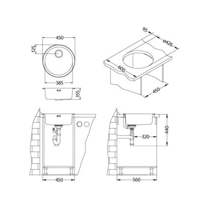 ALVEUS 1084837 - Lavello della cucina FORM diametro 45 cm opaco acciaio/satin, uscita grande