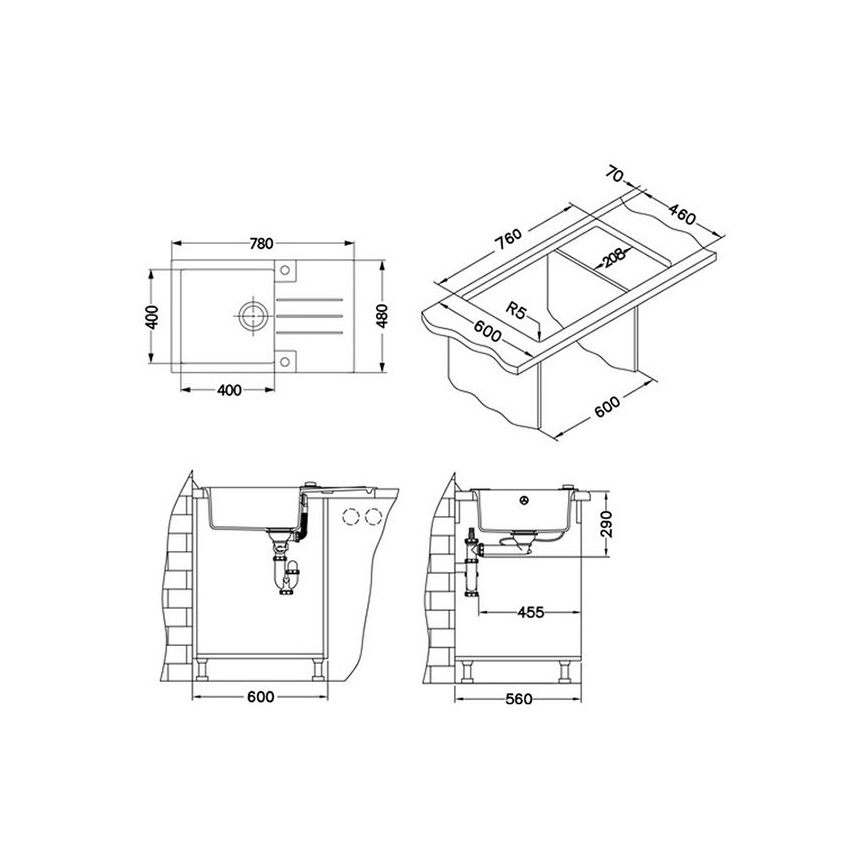 ALVEUS 1090944 - Lavello della cucina ROCK 78x48 cm granito/bianco