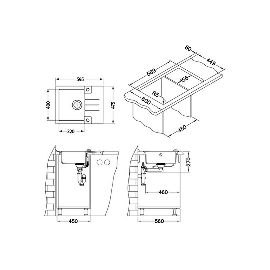 ALVEUS 1090947 - Lavello della cucina ROCK 59,5x47,5 cm granito/bianco