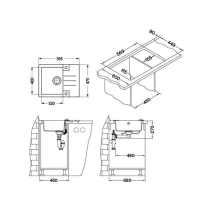 ALVEUS 1090951 - Lavello della cucina ROCK 59,5x47,5 cm granito/nero