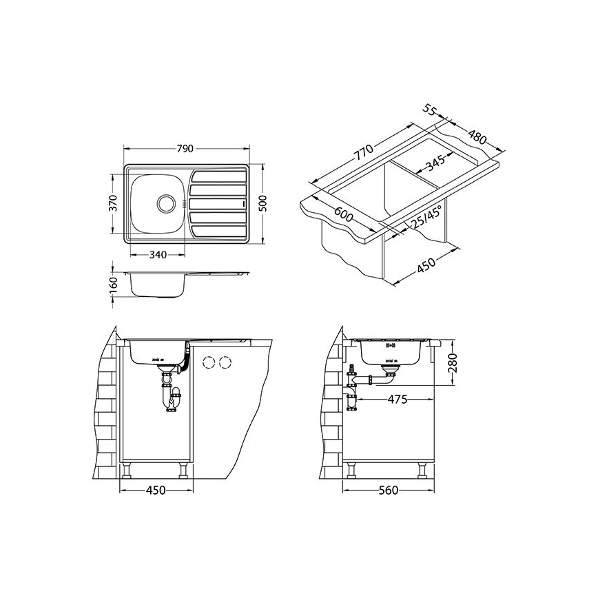 ALVEUS 1098938 - Lavello della cucina ZOOM 79x50 cm satin, per montaggio superiore