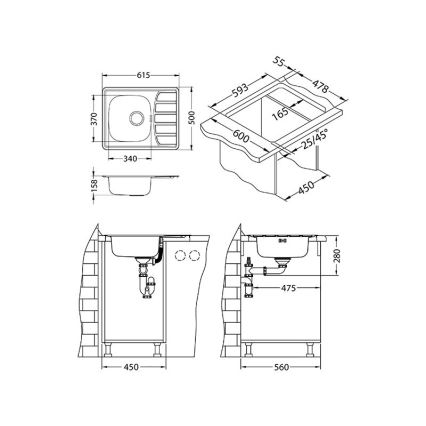 ALVEUS 1098940 - Lavello della cucina ZOOM 61,5x50 cm satin, per montaggio superiore