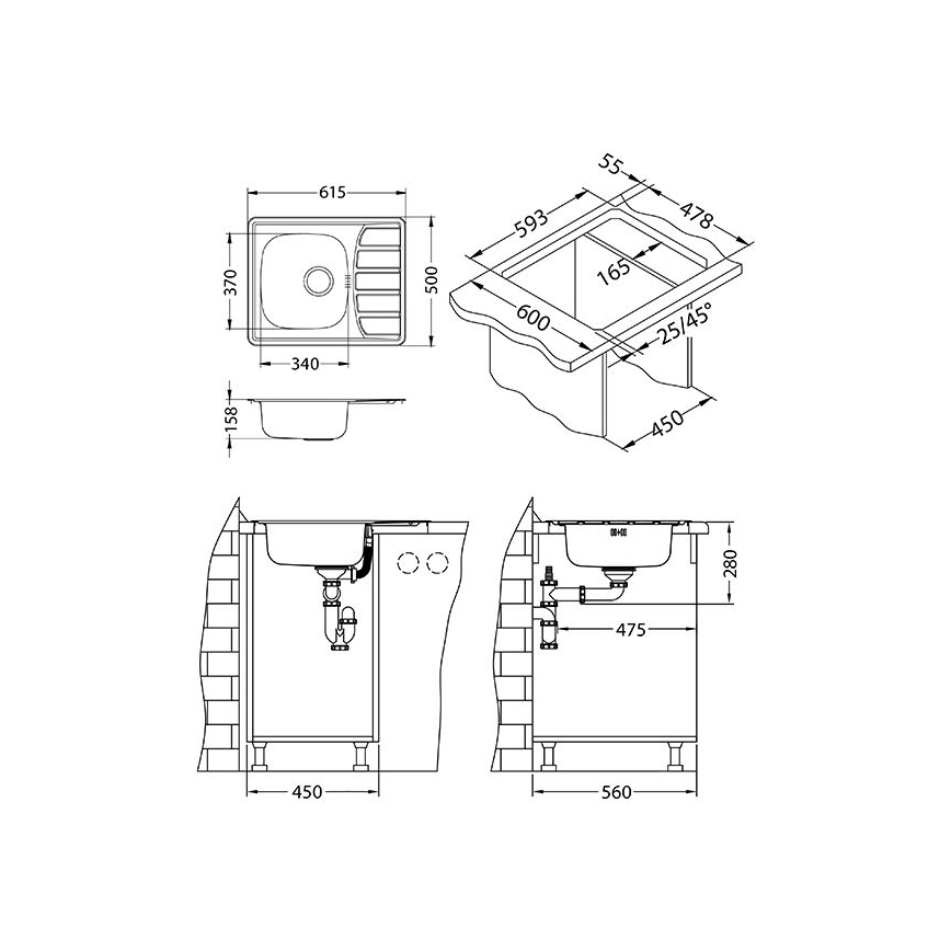 ALVEUS 1098940 - Lavello della cucina ZOOM 61,5x50 cm satin, per montaggio superiore