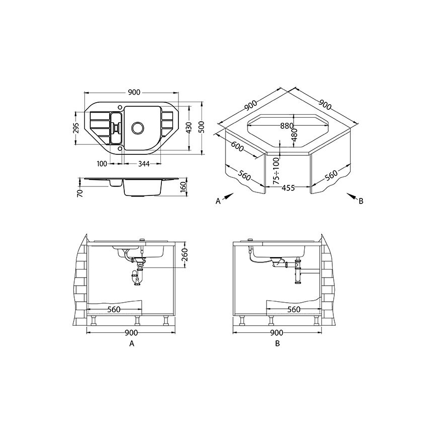 ALVEUS 1100889 - Lavello della cucina NIAGARA 90x50 cm granito/bianco