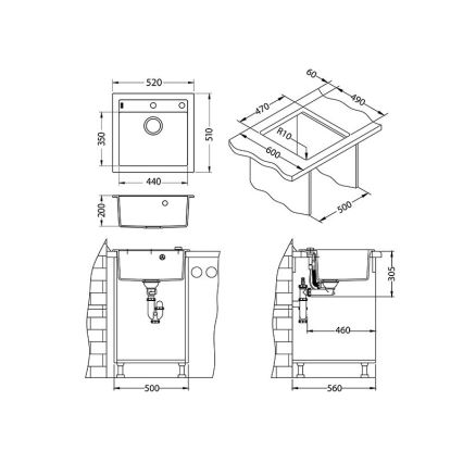 ALVEUS 1107889 - Lavello della cucina FORMIC 52x51 cm granito/beige