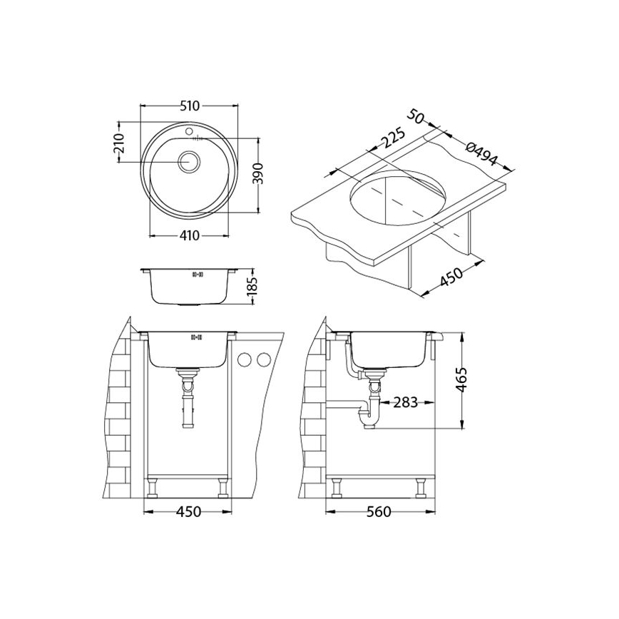 ALVEUS 1116756 - Évier de cuisine FORM d. 51 cm mat acier/satin, profondeur 18,5 cm
