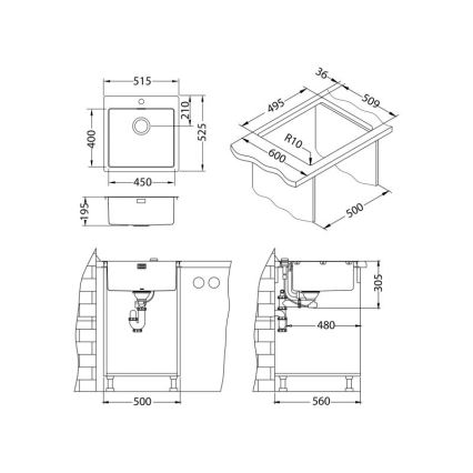 ALVEUS 1122708 - Lavello della cucina PURE 52,5x51,5 cm monarch rame