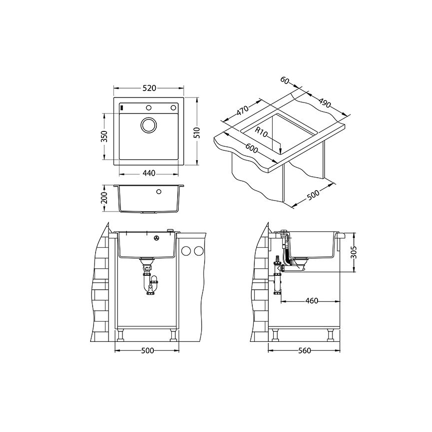 ALVEUS 1128395 - Lavello della cucina FORMIC 52x51 cm granito/bianco