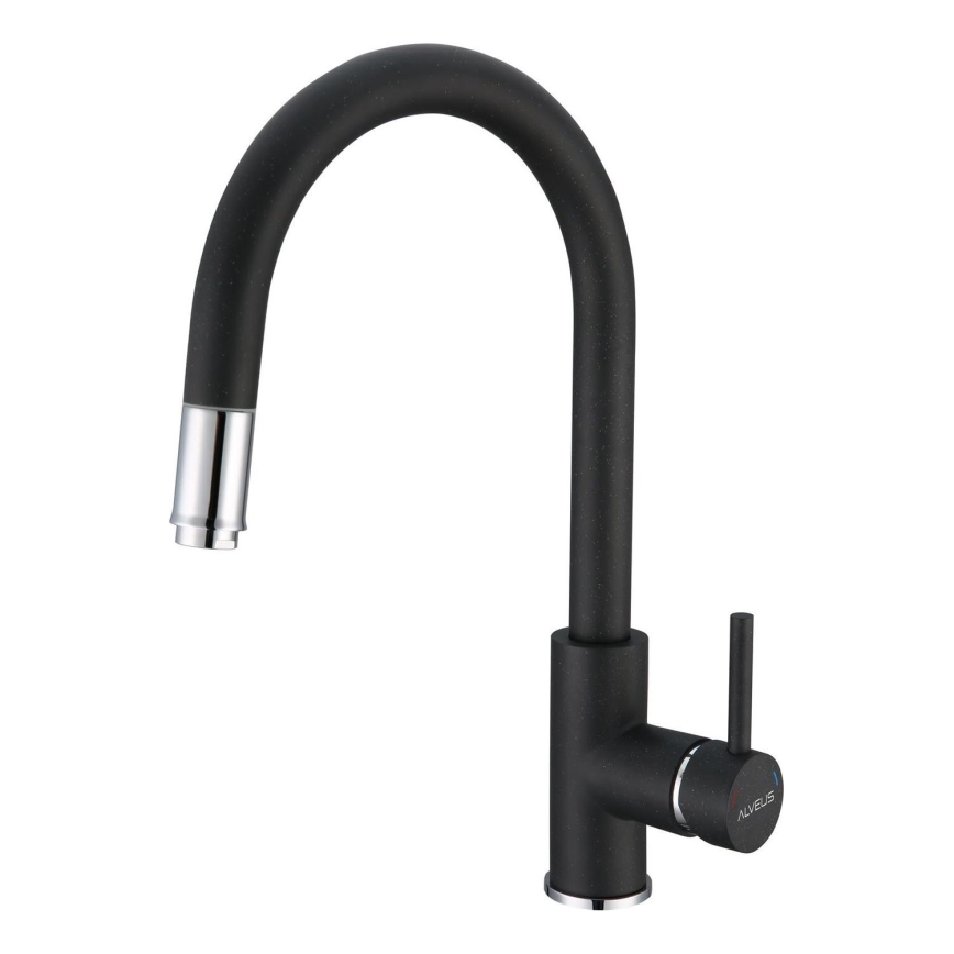 ALVEUS 1129022 - Rubinetto lavello con doccetta estraibile DELOS 38 cm granito/nero