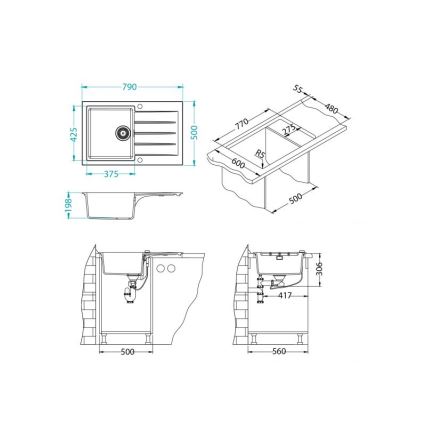 ALVEUS 1132022 - Lavello della cucina CADIT 79x50 cm granito/bianco